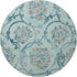 8' Teal And Gray Floral Washable Round Rug With UV Protection