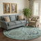 8' Teal And Gray Floral Washable Round Rug With UV Protection