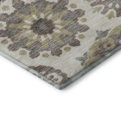 5' X 8' Beige Gray And Brown Medallion Washable Area Rug With UV Protection