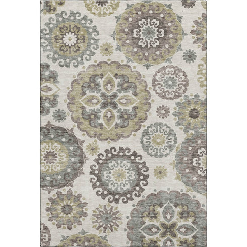 8' X 10' Beige Gray And Brown Medallion Washable Area Rug With UV Protection