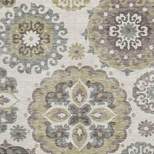 8' X 10' Beige Gray And Brown Medallion Washable Area Rug With UV Protection
