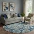 8' Blue Ivory And Beige Medallion Washable Round Rug With UV Protection