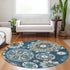 8' Blue Ivory And Beige Medallion Washable Round Rug With UV Protection