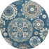 8' Blue Ivory And Beige Medallion Washable Round Rug With UV Protection