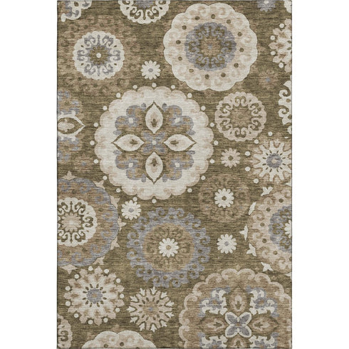 9' X 12' Brown Gray And Beige Medallion Washable Area Rug With UV Protection