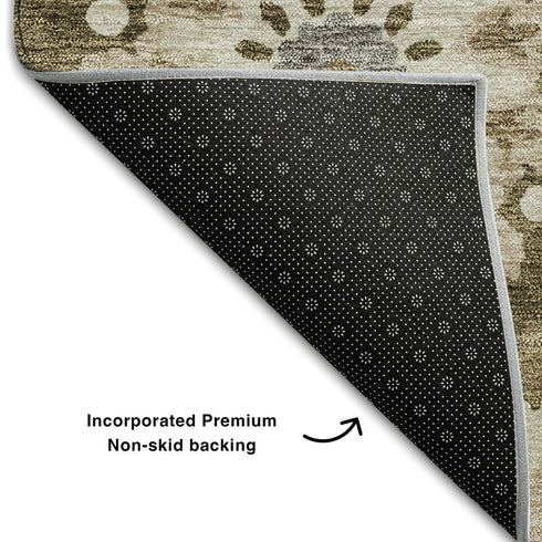 9' X 12' Brown Gray And Beige Medallion Washable Area Rug With UV Protection
