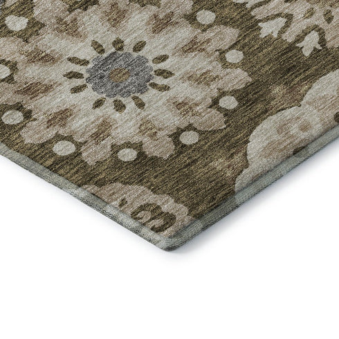 9' X 12' Brown Gray And Beige Medallion Washable Area Rug With UV Protection
