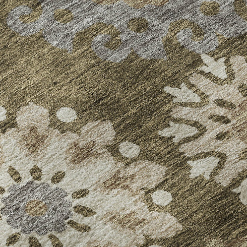 9' X 12' Brown Gray And Beige Medallion Washable Area Rug With UV Protection