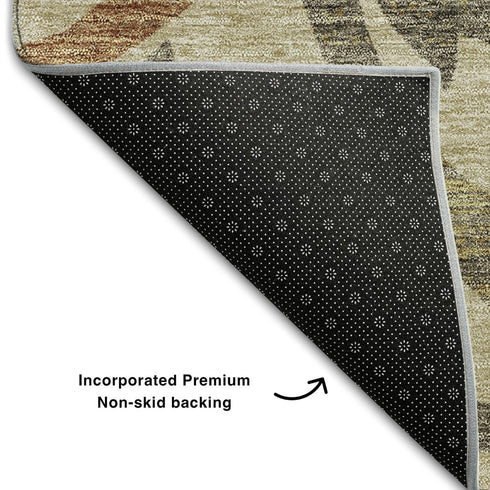 5' X 8' Beige Gold And Brown Floral Washable Area Rug With UV Protection