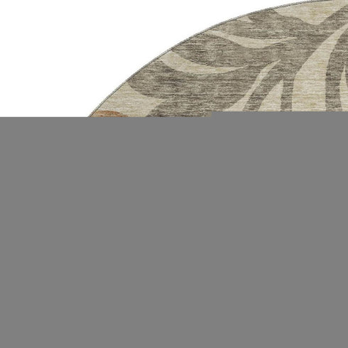 8' Beige Gold And Brown Floral Washable Round Rug With UV Protection