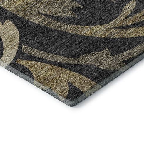 5' X 8' Black Gold And Beige Floral Washable Area Rug With UV Protection