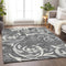 9' X 12' Charcoal Silver And Gray Floral Washable Area Rug With UV Protection