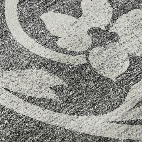9' X 12' Charcoal Silver And Gray Floral Washable Area Rug With UV Protection