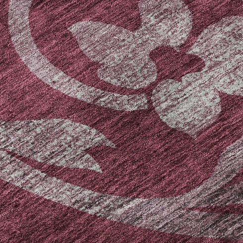 5' X 8' Burgundy Gray And Silver Floral Washable Area Rug With UV Protection