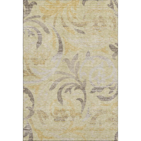 5' X 8' Gold Beige And Taupe Floral Washable Area Rug With UV Protection