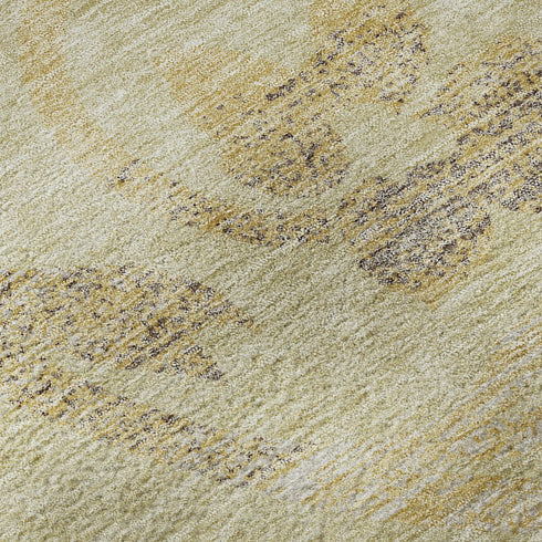 5' X 8' Gold Beige And Taupe Floral Washable Area Rug With UV Protection