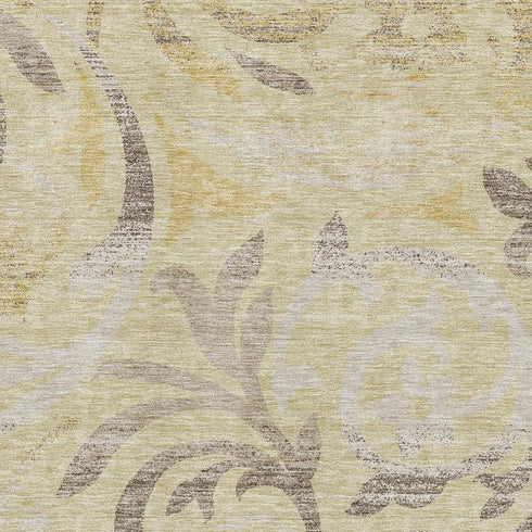 5' X 8' Gold Beige And Taupe Floral Washable Area Rug With UV Protection