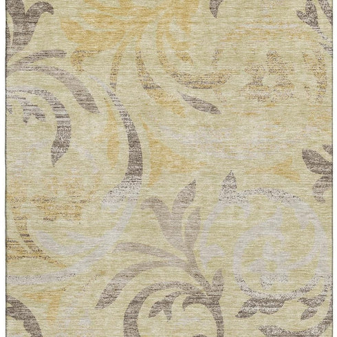 5' X 8' Gold Beige And Taupe Floral Washable Area Rug With UV Protection