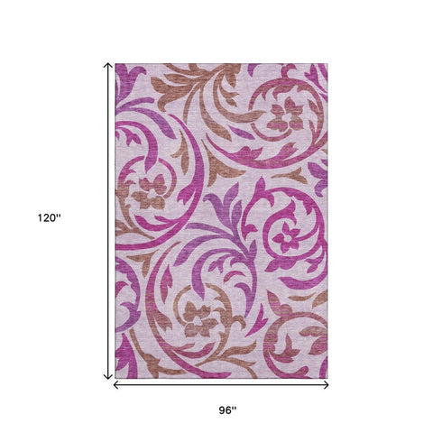 8' X 10' Lavender Blush And Ivory Floral Washable Area Rug With UV Protection