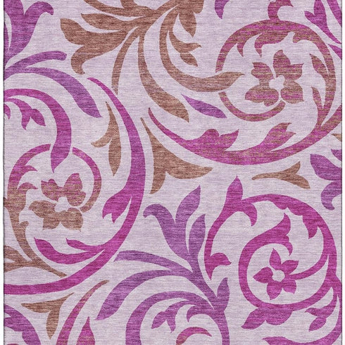 8' X 10' Lavender Blush And Ivory Floral Washable Area Rug With UV Protection