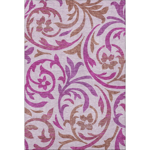 8' X 10' Lavender Blush And Ivory Floral Washable Area Rug With UV Protection