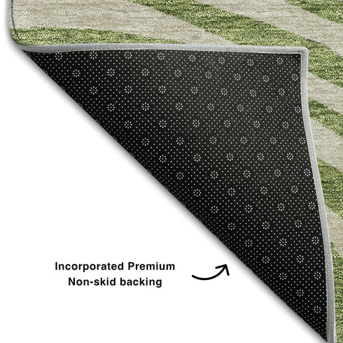 5' X 8' Beige Green And Blue Abstract Washable Area Rug With UV Protection