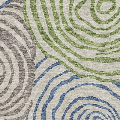 5' X 8' Beige Green And Blue Abstract Washable Area Rug With UV Protection