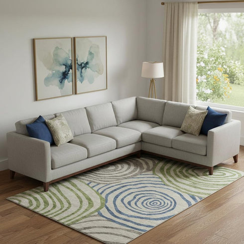 8' X 10' Beige Green And Blue Abstract Washable Area Rug With UV Protection