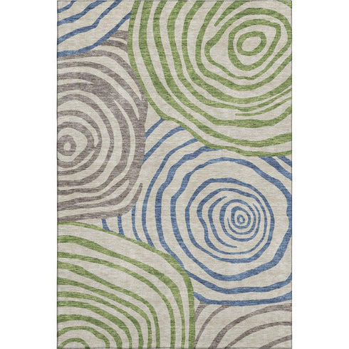 8' X 10' Beige Green And Blue Abstract Washable Area Rug With UV Protection