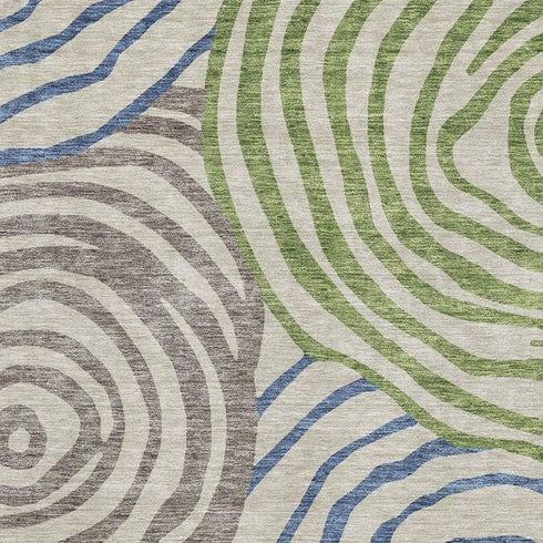 8' X 10' Beige Green And Blue Abstract Washable Area Rug With UV Protection
