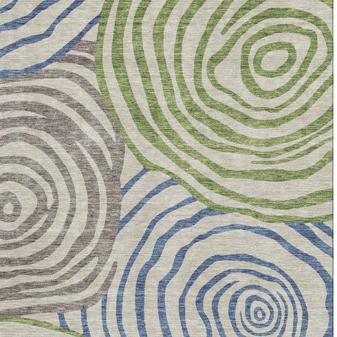8' X 10' Beige Green And Blue Abstract Washable Area Rug With UV Protection