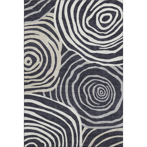 5' X 8' Black Ivory And Gray Abstract Washable Area Rug With UV Protection