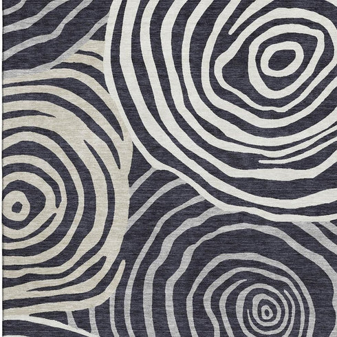 5' X 8' Black Ivory And Gray Abstract Washable Area Rug With UV Protection