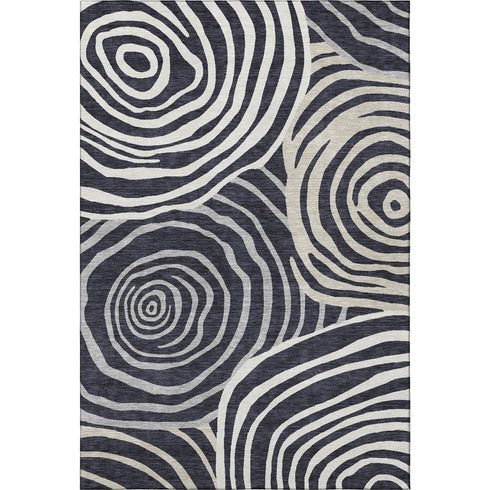 5' X 8' Black Ivory And Gray Abstract Washable Area Rug With UV Protection