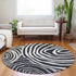 8' Black Ivory And Gray Abstract Washable Round Rug With UV Protection