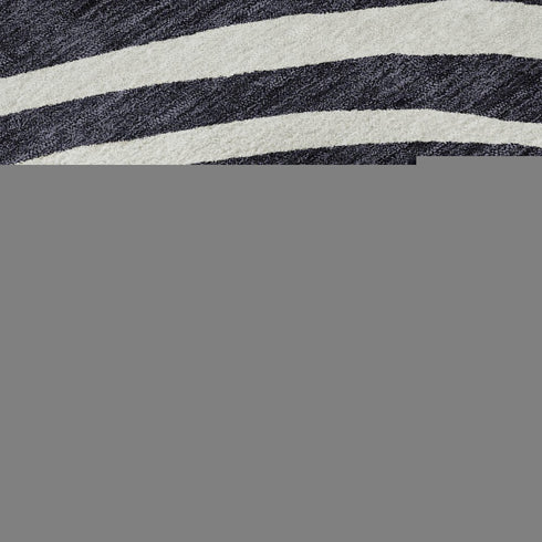 8' Black Ivory And Gray Abstract Washable Round Rug With UV Protection