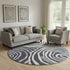 8' Black Ivory And Gray Abstract Washable Round Rug With UV Protection