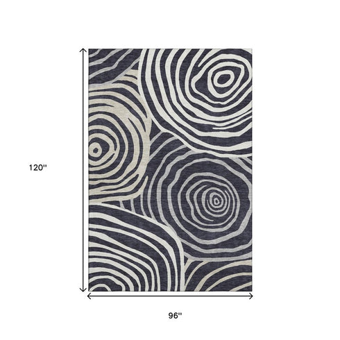 8' X 10' Black Ivory And Gray Abstract Washable Area Rug With UV Protection