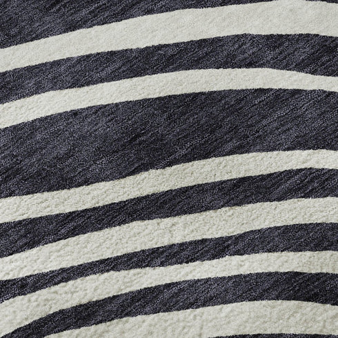 8' X 10' Black Ivory And Gray Abstract Washable Area Rug With UV Protection