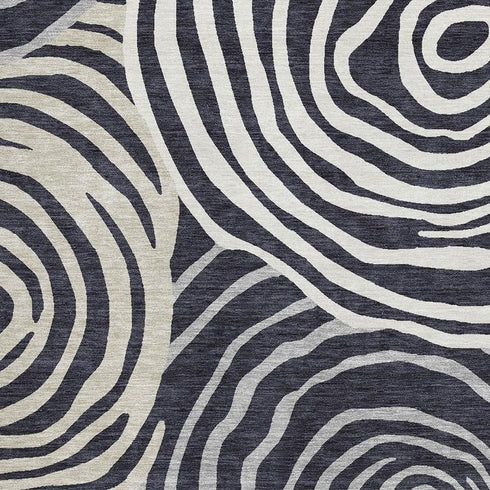 8' X 10' Black Ivory And Gray Abstract Washable Area Rug With UV Protection