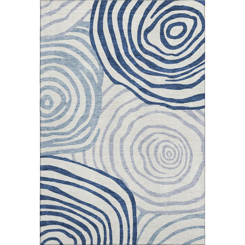 5' X 8' Blue And Ivory Abstract Washable Area Rug With UV Protection