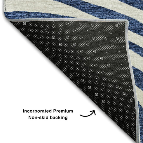 5' X 8' Blue And Ivory Abstract Washable Area Rug With UV Protection