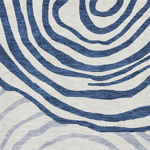 5' X 8' Blue And Ivory Abstract Washable Area Rug With UV Protection