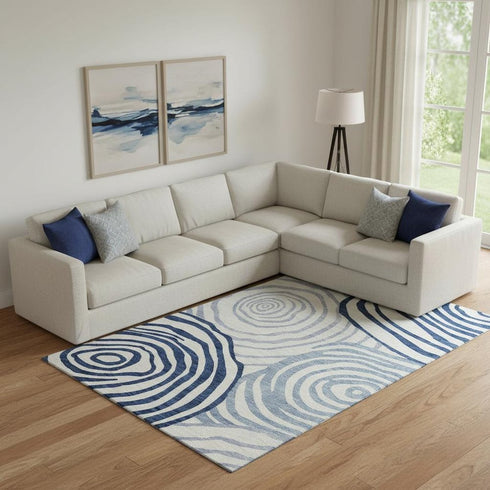 8' X 10' Blue And Ivory Abstract Washable Area Rug With UV Protection