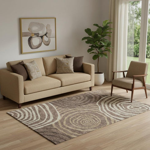 5' X 8' Brown Taupe And Ivory Abstract Washable Area Rug With UV Protection