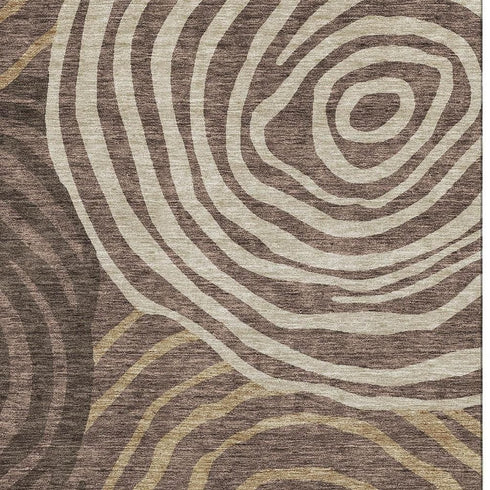 5' X 8' Brown Taupe And Ivory Abstract Washable Area Rug With UV Protection
