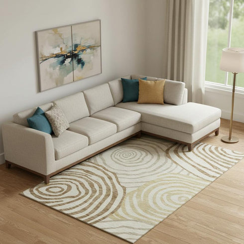8' X 10' Gold Ivory And Brown Abstract Washable Area Rug With UV Protection