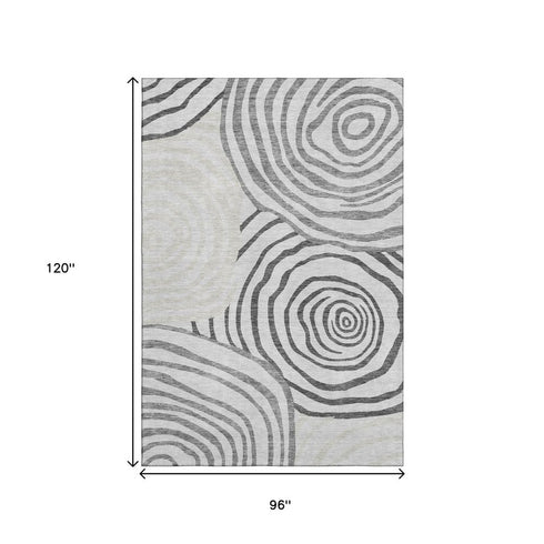 8' X 10' Gray Silver And Beige Abstract Washable Area Rug With UV Protection