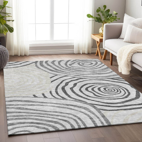 8' X 10' Gray Silver And Beige Abstract Washable Area Rug With UV Protection