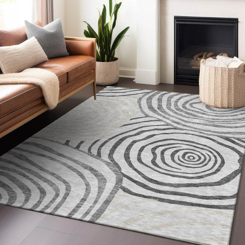 8' X 10' Gray Silver And Beige Abstract Washable Area Rug With UV Protection
